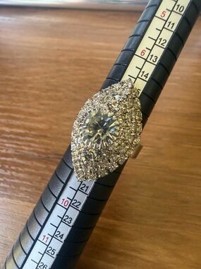 Vintage Silver Tone Clear Crystal Marquise Cocktail Ring - adjustable 6-9